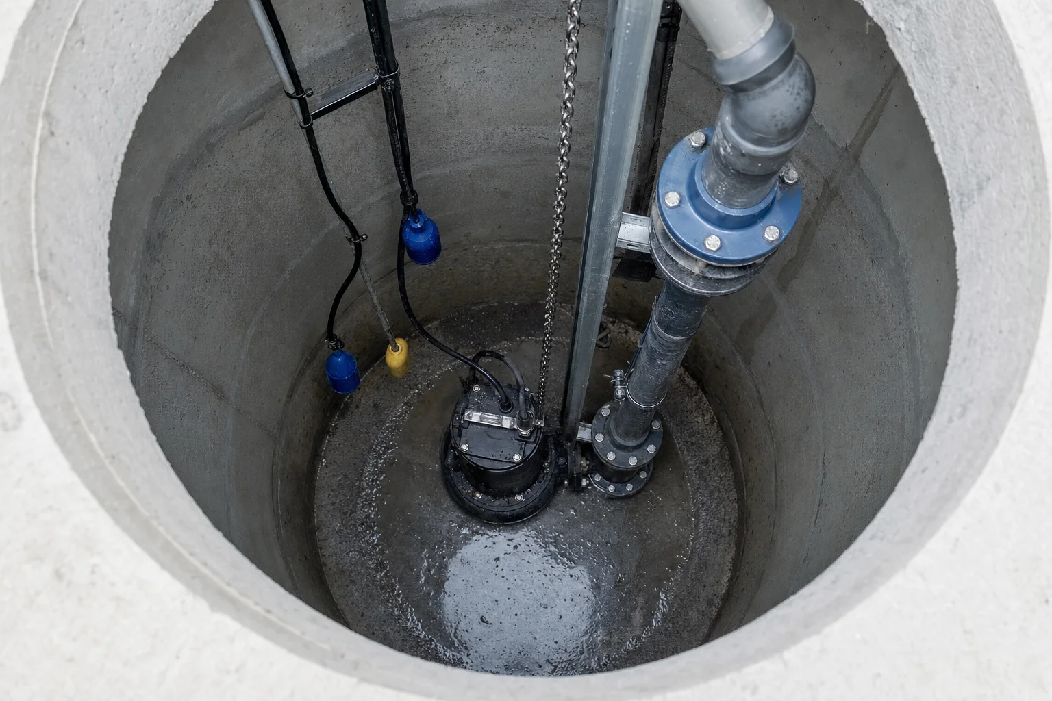 Przepompownia z pompą zatapialną w studni betonowej — instalacje wykonywane przez ZIĘBUD
