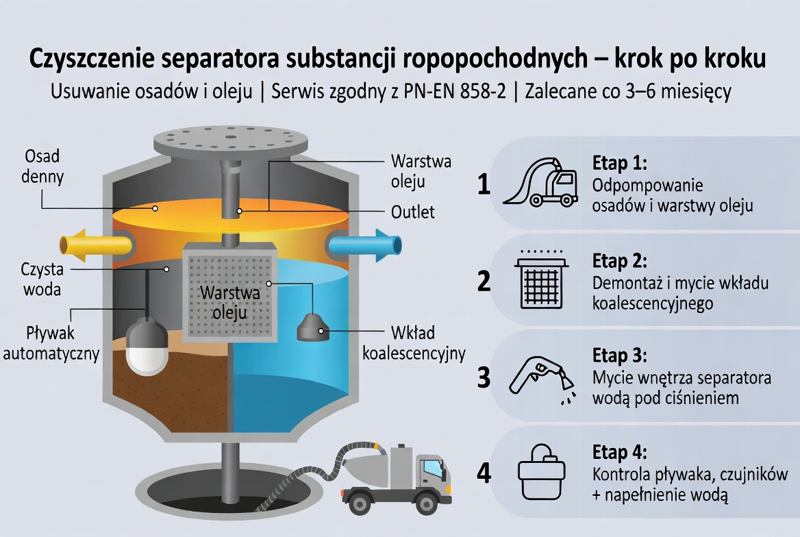 Schemat czyszczenia separatora substancji ropopochodnych krok po kroku